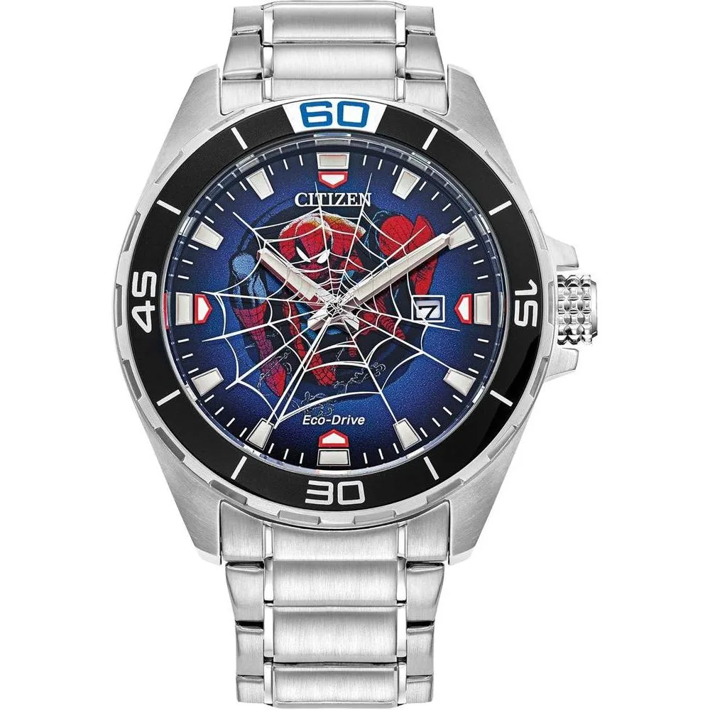 Citizen Men's Eco-Drive Marvel Spider Man Watch in Stainless Steel, Spider Man Art Dial (Model: BM7610-52W)