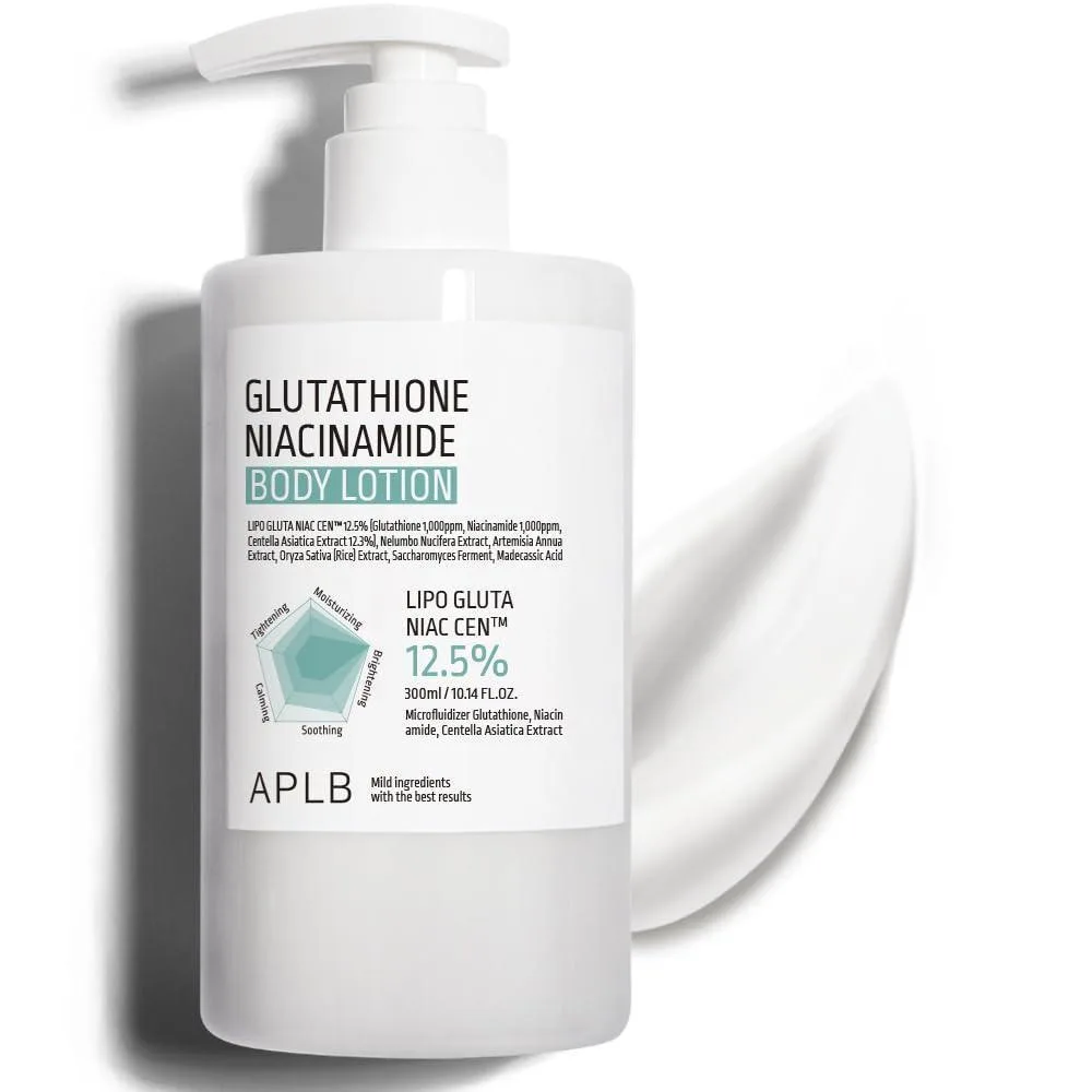 APLB Glutatión Niacinamida Loción Corporal | LIPO GLUTA NIAC CEN™ 12.5% 10.14 FL.OZ/Cuidado de la piel coreano, hidratación duradera, revitaliza para una suavidad y mejora la textura de la piel