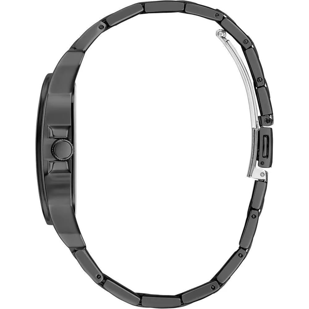 Reloj GUESS para hombre, diseño cuadrado de 42 mm, con temporizador, esfera negra y pulsera de acero inoxidable