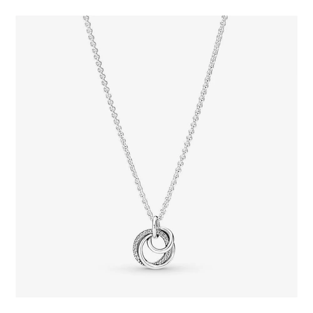 PANDORA Family Always Encircled - Collar ajustable con cierre de langosta de plata de ley y circonita cúbica con caja de regalo