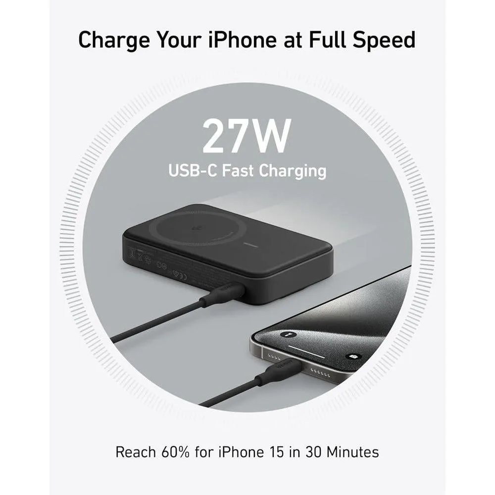 Anker MagGo Power Bank, cargador portátil Qi2 certificado, 15W ultra rápido, compatible con MagSafe, batería 10,000mAh, pantalla inteligente