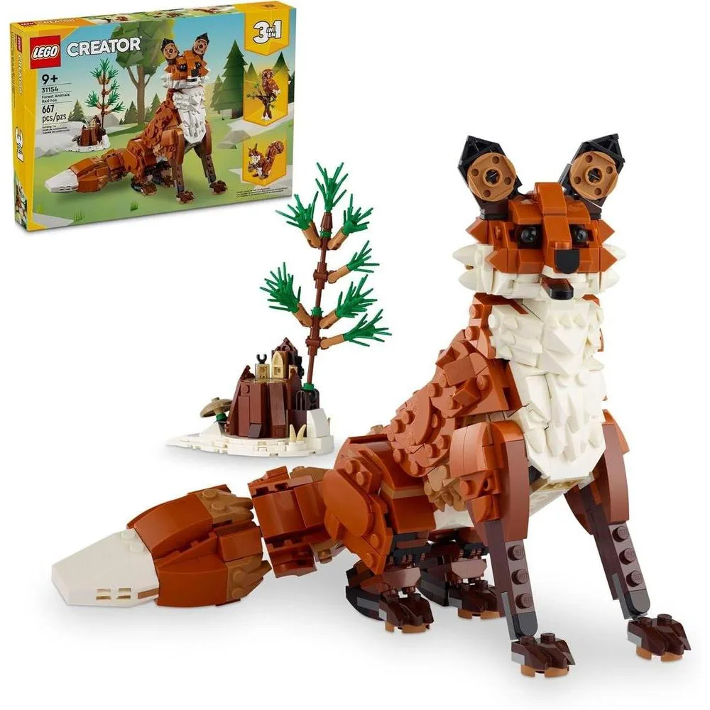 LEGO Creator 3 in 1 Forest Animals Red Fox Toys - Building Toys for Kids, Boys & Girls, Ages 9+ - Animal Figurine W/ 3 Building Options into Fox, Owl, or Squirrel - 31154