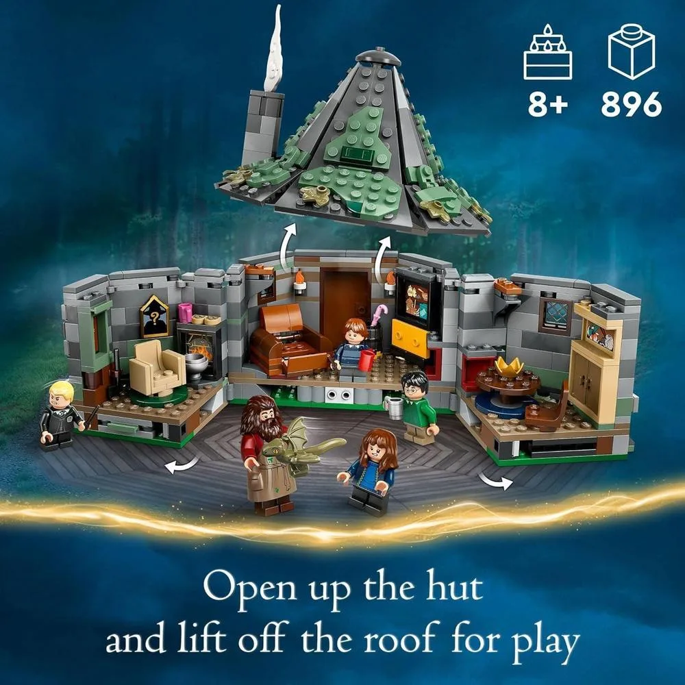 LEGO Harry Potter: La inesperada visita a la cabaña de Hagrid, juguete de construcción con personajes y dragón