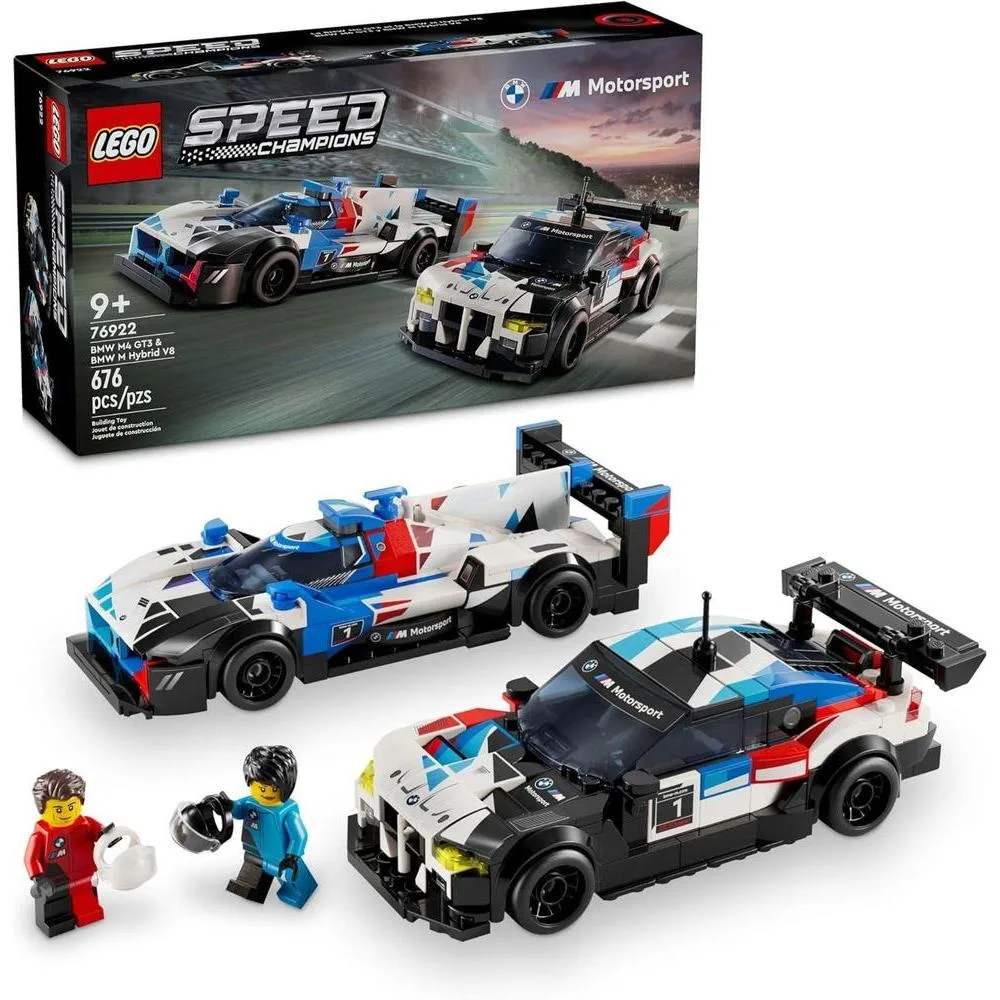 LEGO Speed Champions BMW M4 GT3 & BMW M Hybrid V8 Race Cars, BMW Toy for Kids with 2 Buildable Models and 2 Driver Minifigures, Car Toy Birthday Gift Idea for Boys and Girls Ages 9 and Up, 76922
