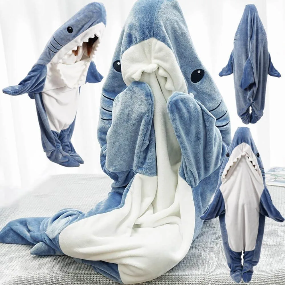 Manta de tiburón con capucha para adultos y niños, manta de tiburón portátil, saco de dormir de tiburón, disfraz de tiburón suave y acogedor
