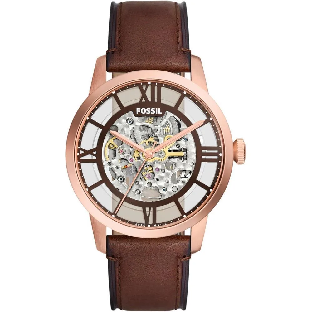 Fossil Men's Townsman Automatic Stainless Steel and Leather Two-Hand Skeleton Watch