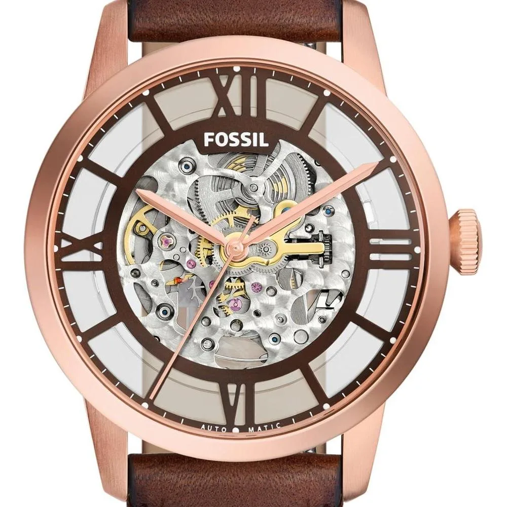 Reloj Fossil Townsman Automático de acero inoxidable y cuero, estilo esqueleto, resistente al agua hasta 50 metros