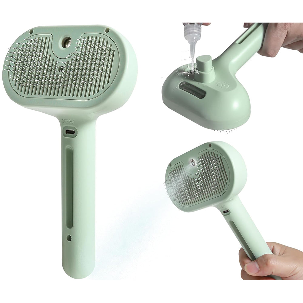 Spray Cat Brush for Shedding - 2 in 1 Cleaning Brush for Cats and Dogs - Pet Hair Removal Comb with Water Tank and Release Button - Steamy Cat Brush - Pet Spray Hair Comb (Sky Blue)