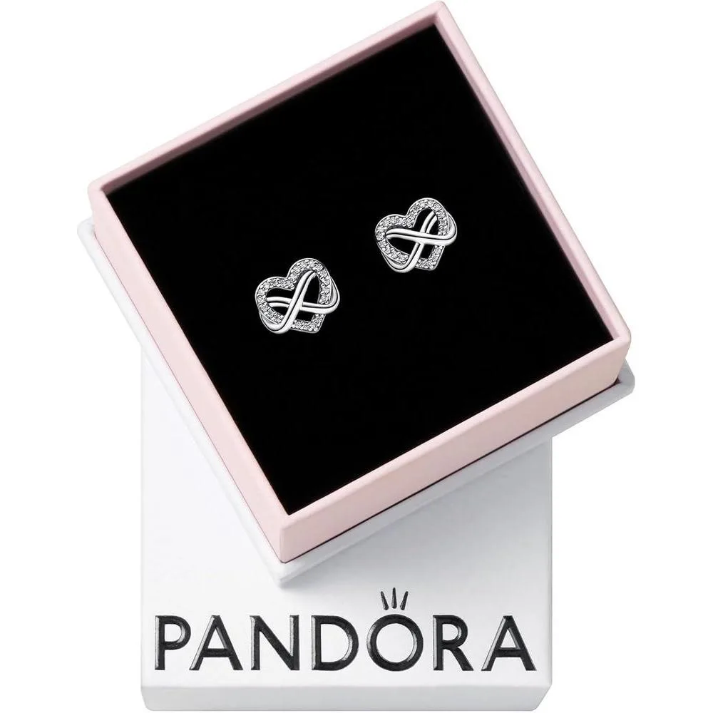 PANDORA Sparkling Infinity Heart Stud Earrings - Sterling Silver Stud Earrings with Cubic Zirconia for Women - With Gift Box