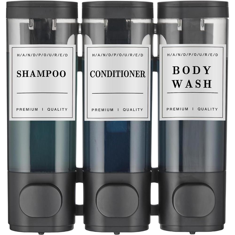 Shampoo and Conditioner Dispenser,Shower Soap Dispenser 3 Chamber No Drill Wall-Mounted Shampoo Dispenser for Shower Wall Mounted Shower Dispenser for Bathroom Hotel Large Capacity,Black