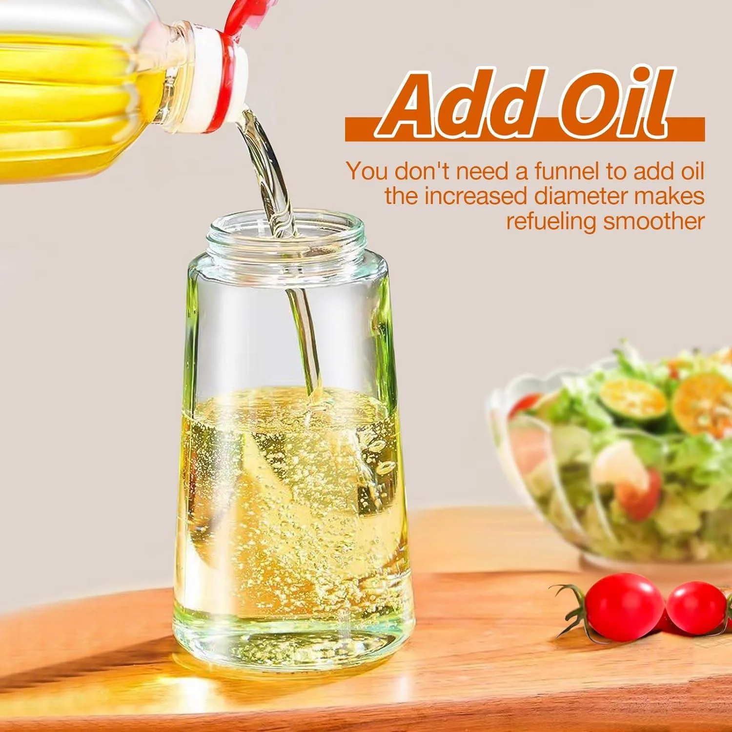 Dispensador de aceite de oliva, pulverizador de aceite 2 en 1 para cocinar, botella de aceite de vidrio de 17 oz/16.9 fl oz con vertedor, dispensador de aceite de grado alimenticio y