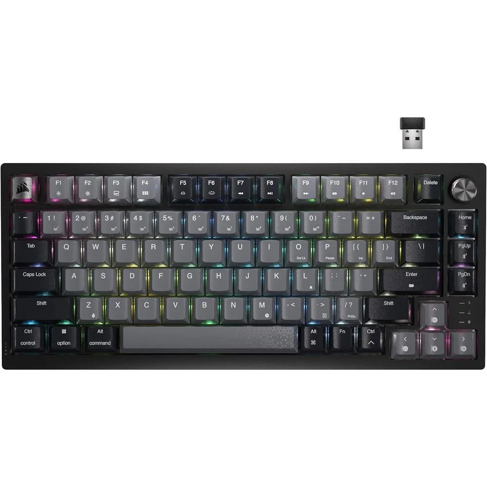 Corsair K65 Plus Wireless 75% RGB Hot-Swappable Mechanical Gaming Keyboard – Pre-Lubricated MLX Red Linear Switches – Top Mounted – Dual-Layer Sound Dampening – PBT Keycaps – QWERTY NA – Black