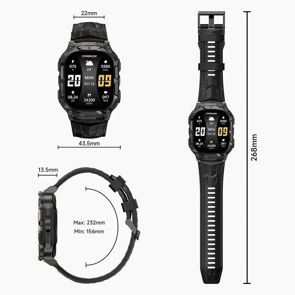 CARBINOX Vortex Smartwatch con función de llamadas, rastreador fitness militar, resistente al agua, diseño deportivo