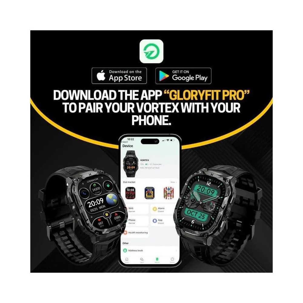 CARBINOX Vortex Smartwatch con función de llamadas, rastreador fitness militar, resistente al agua, diseño deportivo