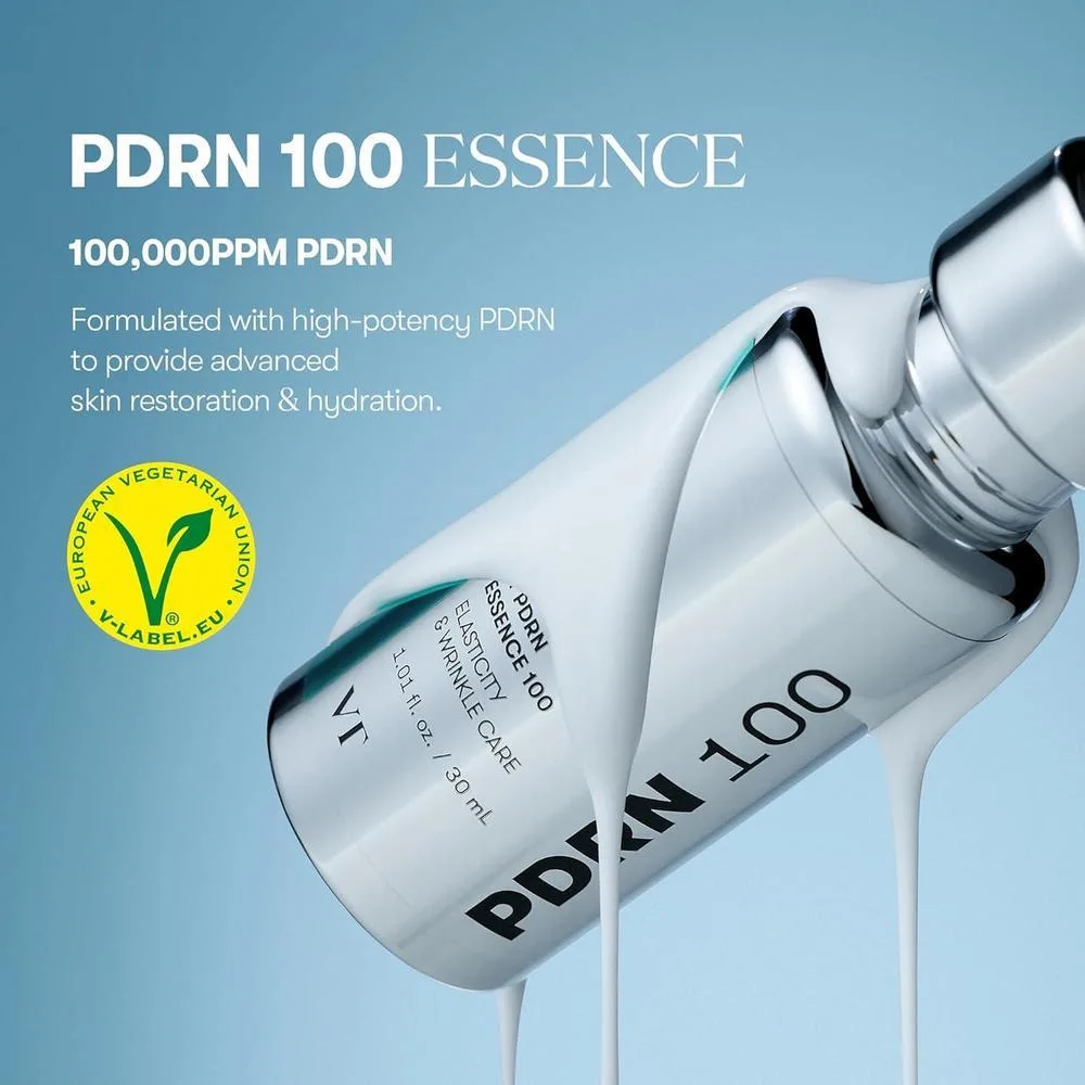 VT COSMETICS PDRN 100 Essence, suero de brillo intensivo vegano con PDRN, restauración y relleno de la piel, hidratante y reafirmante