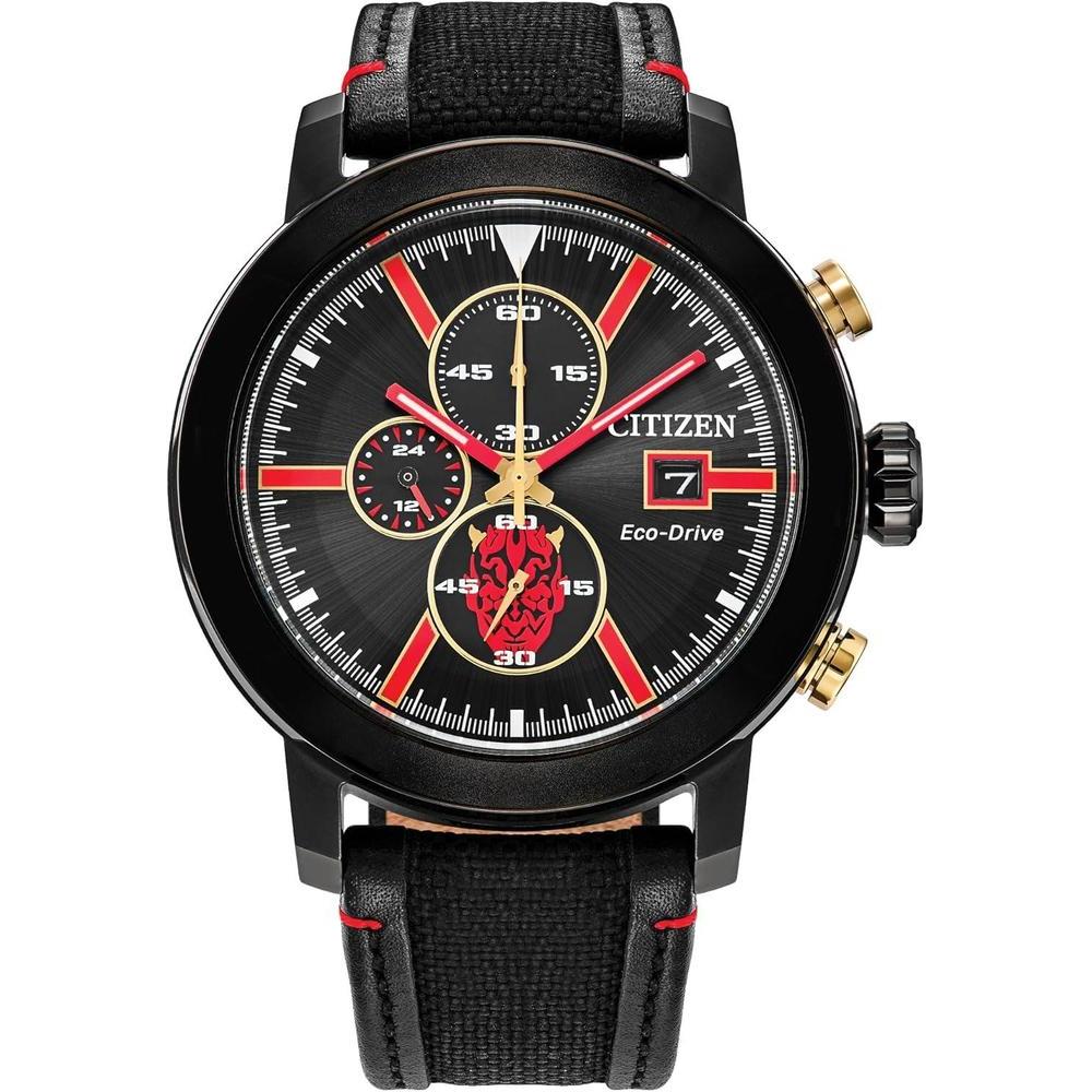 Citizen Men's Eco-Drive Star Wars Darth Maul Mastermind Chronograph Black Ion Plated Stainless Steel Case Watch,Black Cordura Nylon Strap, Black Dial (Model: CA0766-02W)