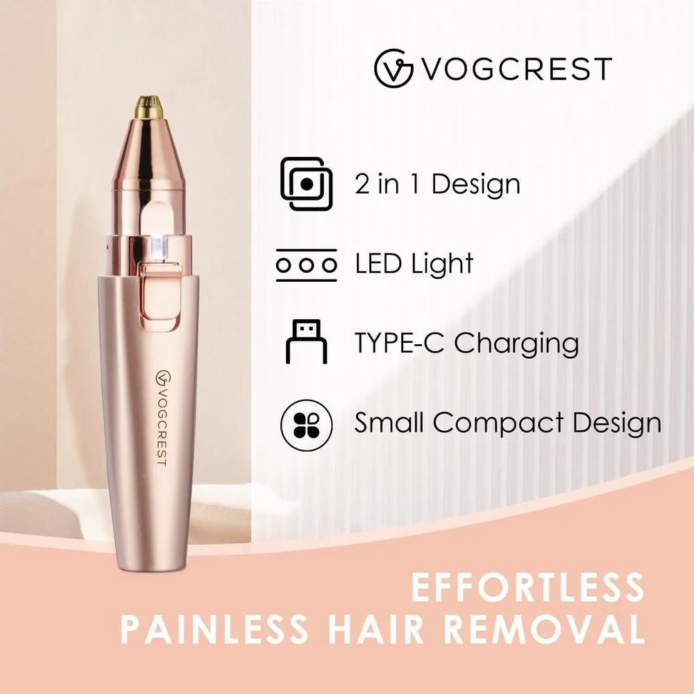 VG VOGCREST Recortador de Cejas y Facial 2 en 1 Recargable con Luz LED Integrada en Color Oro Rosa