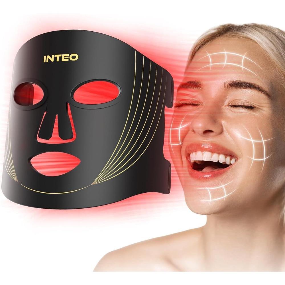 INTEO Terapia de Luz Roja para el Rostro, Máscara Facial LED Portátil de Terapia de Luz de 3 Modos con Control Remoto, Máscara de Luz Roja Infrarroja Cercana 850 con Función de Temporizador, Terapia