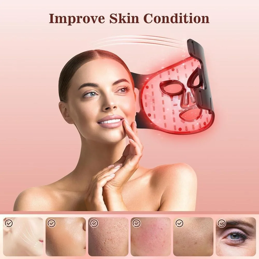 Máscara facial LED INTEO con terapia de luz roja, infrarroja y amarilla. Portátil, 3 modos con control remoto