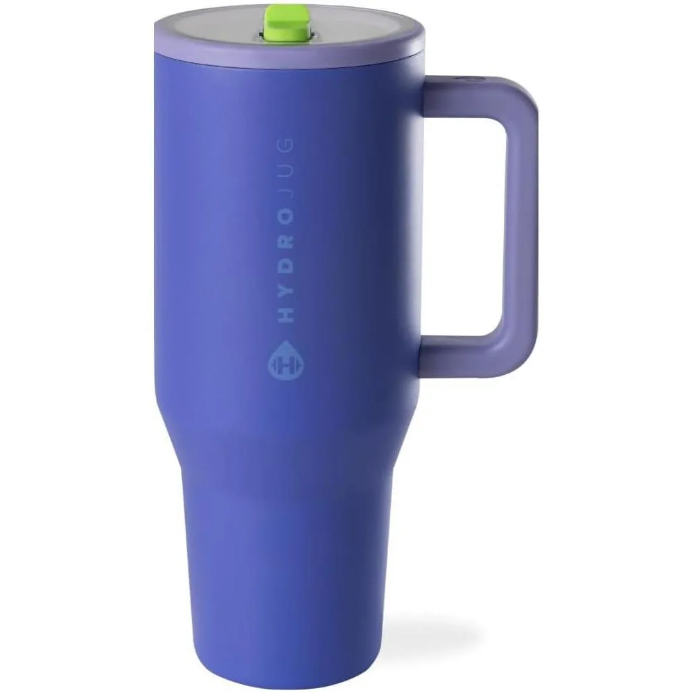 HydroJug Traveler - 40 oz Water Bottle with Handle & Flip Straw - Fits in Cup Holder, Leak Resistant Tumbler-Reusable Insulated Stainless Steel & Rubber Base - Gifts for Women & Men, Lime Rickey