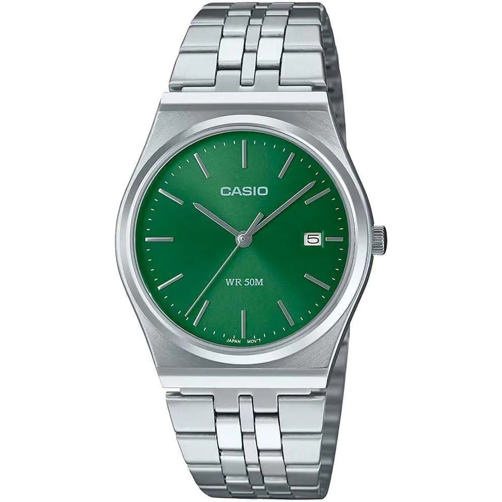 Casio MTP-B145D-3AV Men's Vintage Stainless Steel Green Dial 3-Hand Analog Watch
