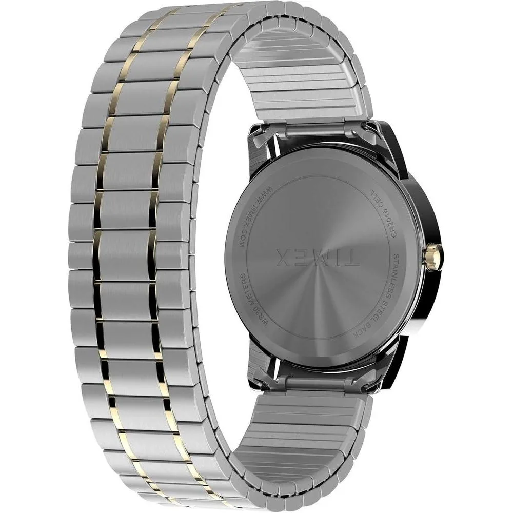 Timex Easy Reader con caja de dos tonos, banda de expansión multicolor, esfera blanca, y resistente al agua