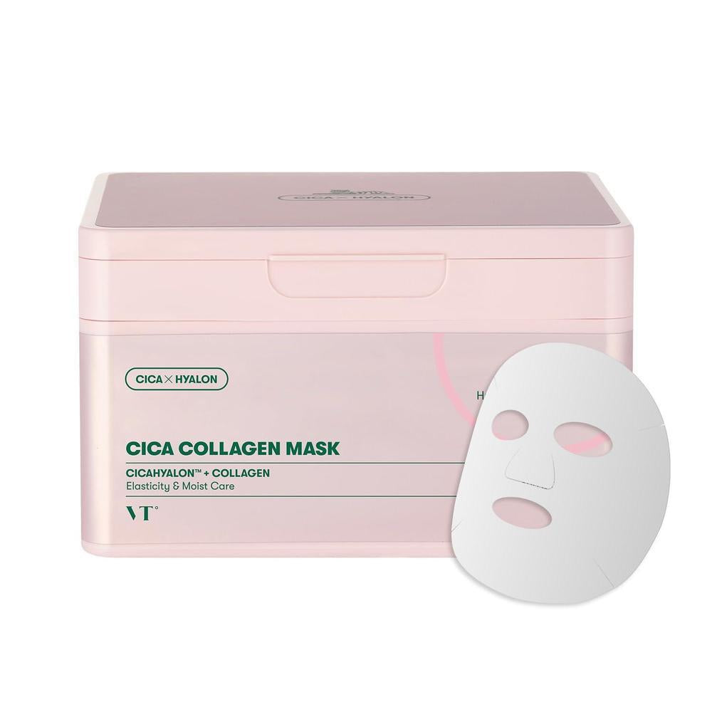 VT COSMETICS CICA Máscara de Colágeno Diaria 30 Hojas, Colágeno de Baja Molecularidad 300Da para Elasticidad de la Piel, Hidratante y Reafirmante, Esencia de Colágeno Rosa, Máscara Facial Coreana