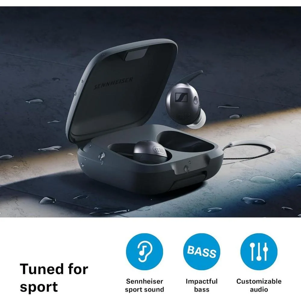Sennheiser Momentum - Auriculares Deportivos Con Ajuste De Sonido Y ANC Adaptativo, Ajuste Seguro, Batería 24 Horas