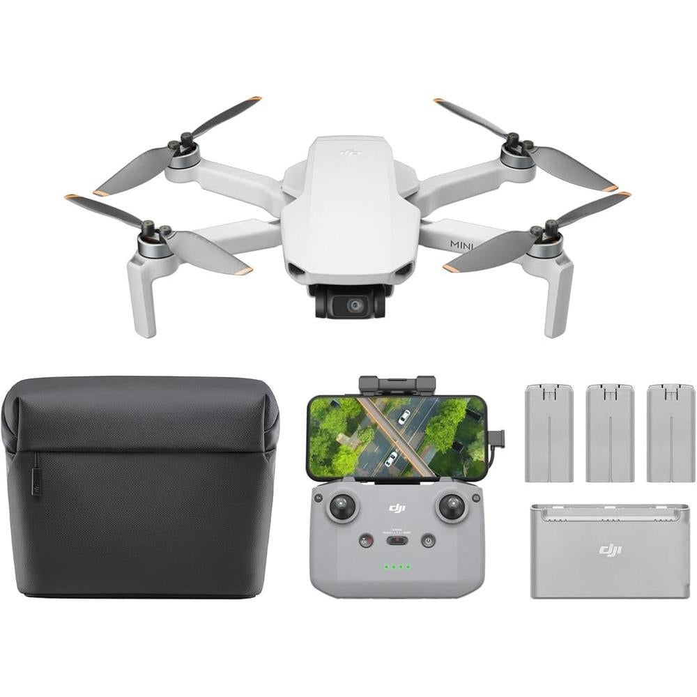 DJI Mini 4K Fly More Combo, Drone with 4K UHD Camera for Adults, Under 249 g, 3-Axis Gimbal Stabilization, 10km Video Transmission, Auto Return, 3 Batteries for 93-Min Max Flight Time, QuickShots