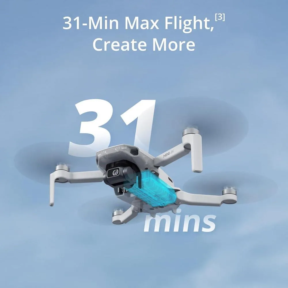 DJI Mini 4K dron con cámara UHD, estabilización de cardán, transmisión larga distancia y resistencia al viento para adultos