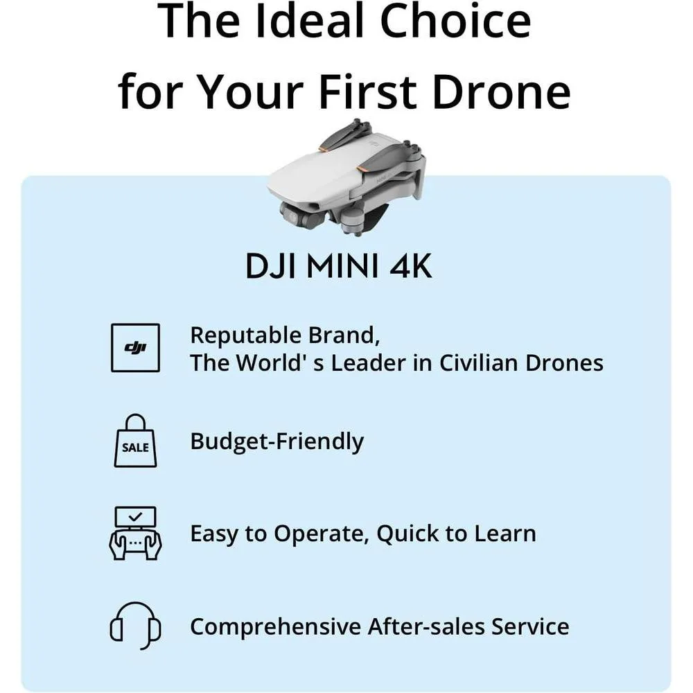 DJI Mini 4K dron con cámara UHD, estabilización de cardán, transmisión larga distancia y resistencia al viento para adultos