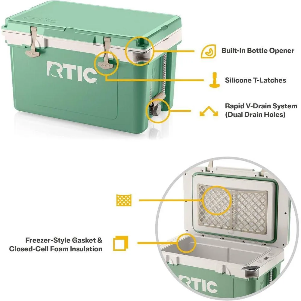 RTIC Enfriador Ultraligero 32 Cuartos, Portátil y Aislado para Bebidas y Camping, 30% más Ligero que Refrigeradores Convencionales