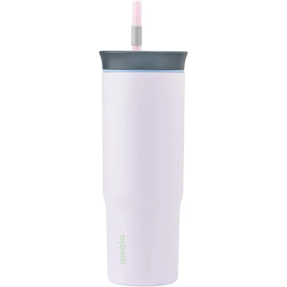 Owala Stainless Steel Triple Layer Insulated Travel Tumbler with Spill Resistant Lid and Straw, BPA Free, 24 oz, Grey/Purple (Bunny Hop)