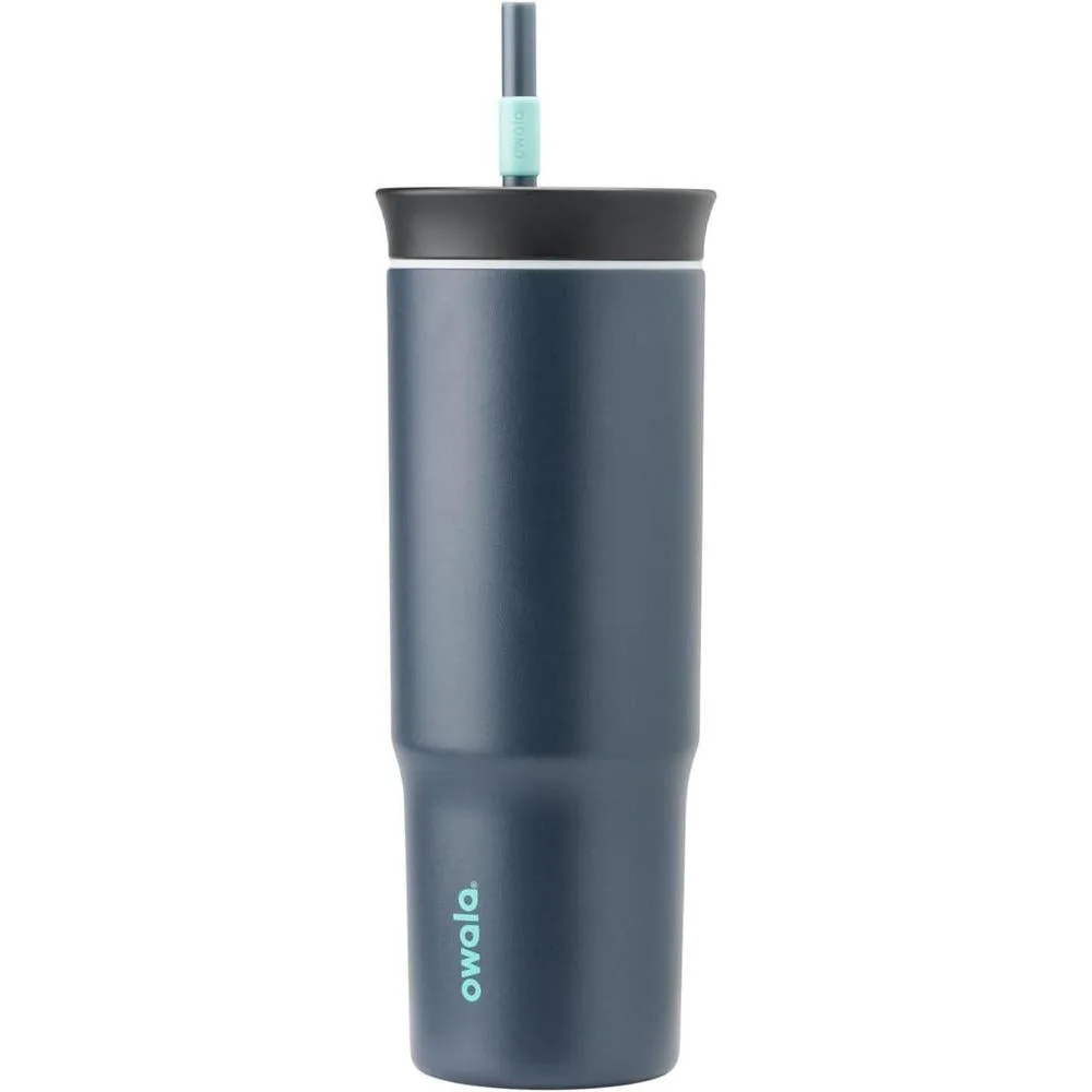Owala Stainless Steel Triple Layer Insulated Travel Tumbler with Spill Resistant Lid and Straw, BPA Free, 24 oz, Black/Grey (Foggy Tide)