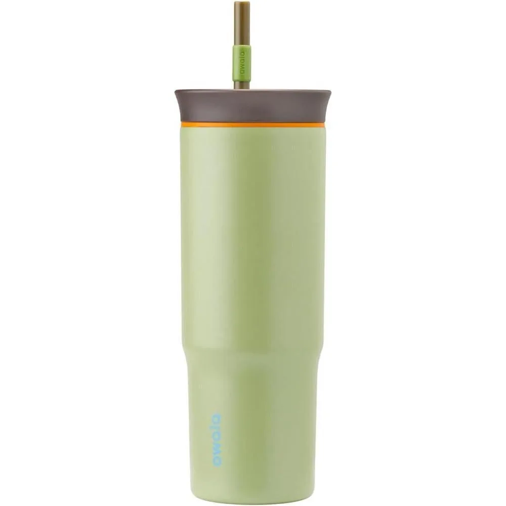 Owala Stainless Steel Triple Layer Insulated Travel Tumbler with Spill Resistant Lid and Straw, BPA Free, 24 oz, Brown/Green (Brave Adventures)