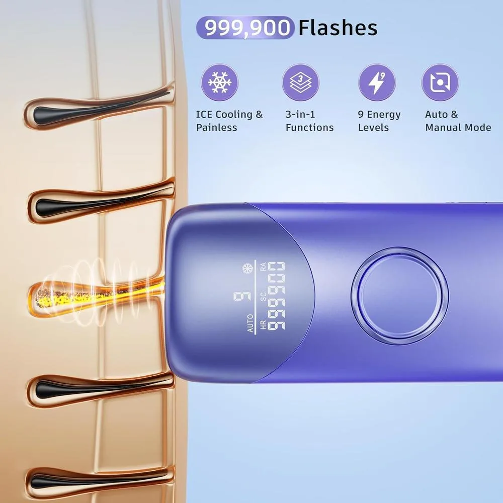 Depiladora láser IPL con enfriamiento por hielo 3 en 1, indolora, para uso en casa, adecuada para hombres y mujeres