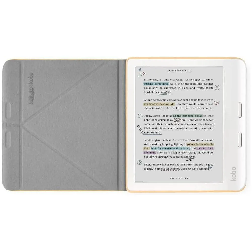 Kobo Libra Colour SleepCover | Amarillo mantequilla | Tecnología Sleep/Wake, soporte de 2 vías, cuero vegano, compatible