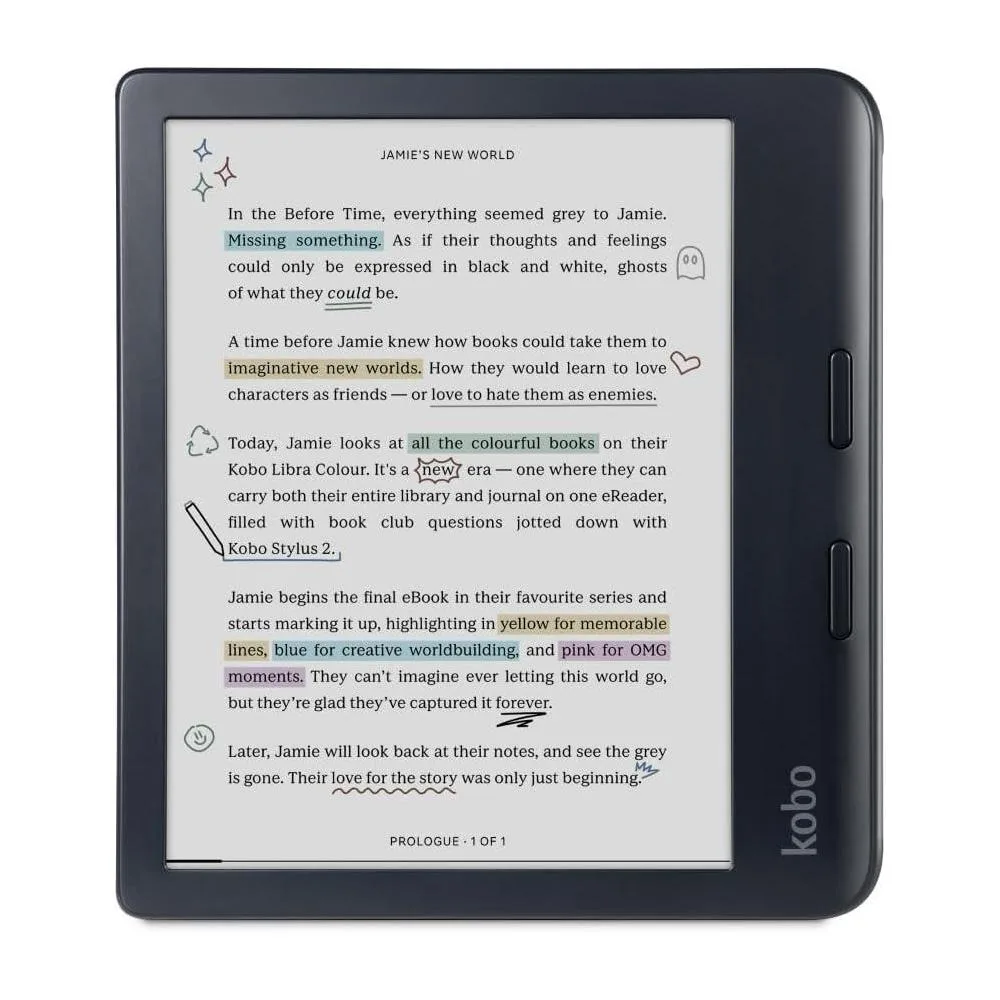 Kobo Libra Colour eReader con Pantalla Kaleido 3 E Ink a Color, Modo Oscuro, Resistente al Agua y Audiolibros