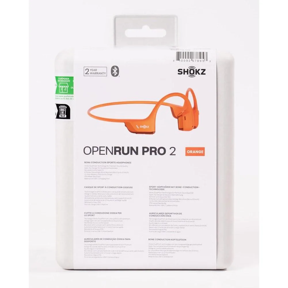SHOKZ Openrun Pro2 - Auriculares Open Ear, Bluetooth, Inalámbricos, Conducción Ósea, Naranja, Resistente Al Sudor