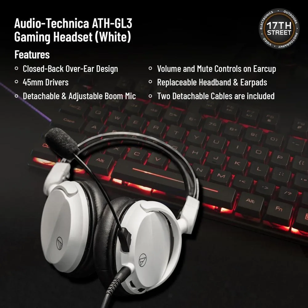 Audio-Technica ATH-GL3 Auriculares de alta fidelidad para juegos con micrófono desmontable y soporte