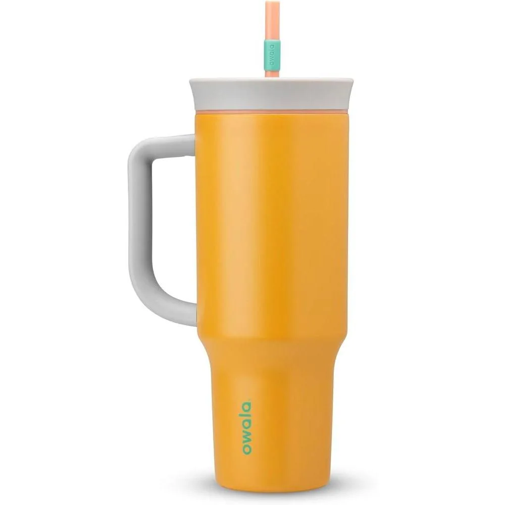 Owala Stainless Steel Triple Layer Insulated Travel Tumbler with Spill Resistant Lid, Straw, and Carry Handle, BPA Free, 40 oz, Orange (Tropical)