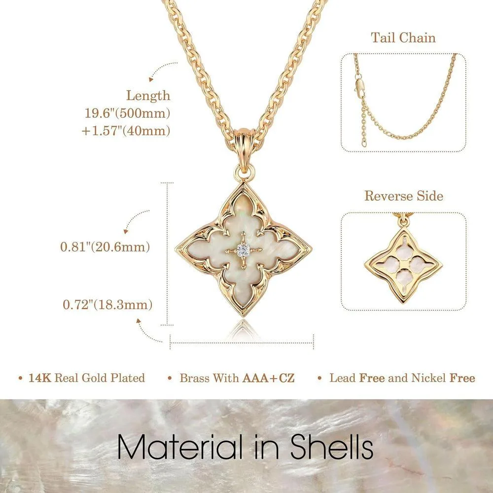 Fettero Collar de trébol de oro para mujer con colgante de circonita cúbica chapada en oro de 14 quilates y cadena ajustable