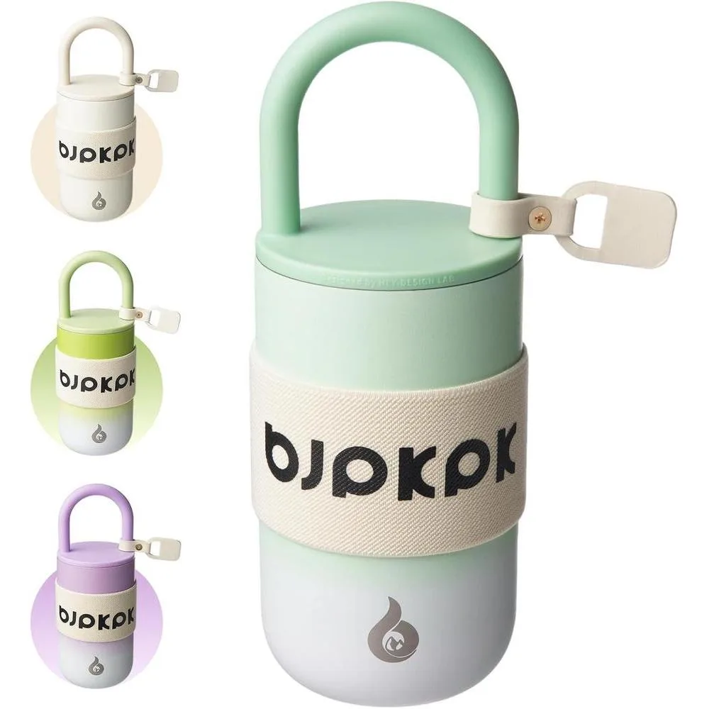 Vaso térmico de acero inoxidable BJPKPK con tapa y asa, ideal para café de viaje, color niebla verde