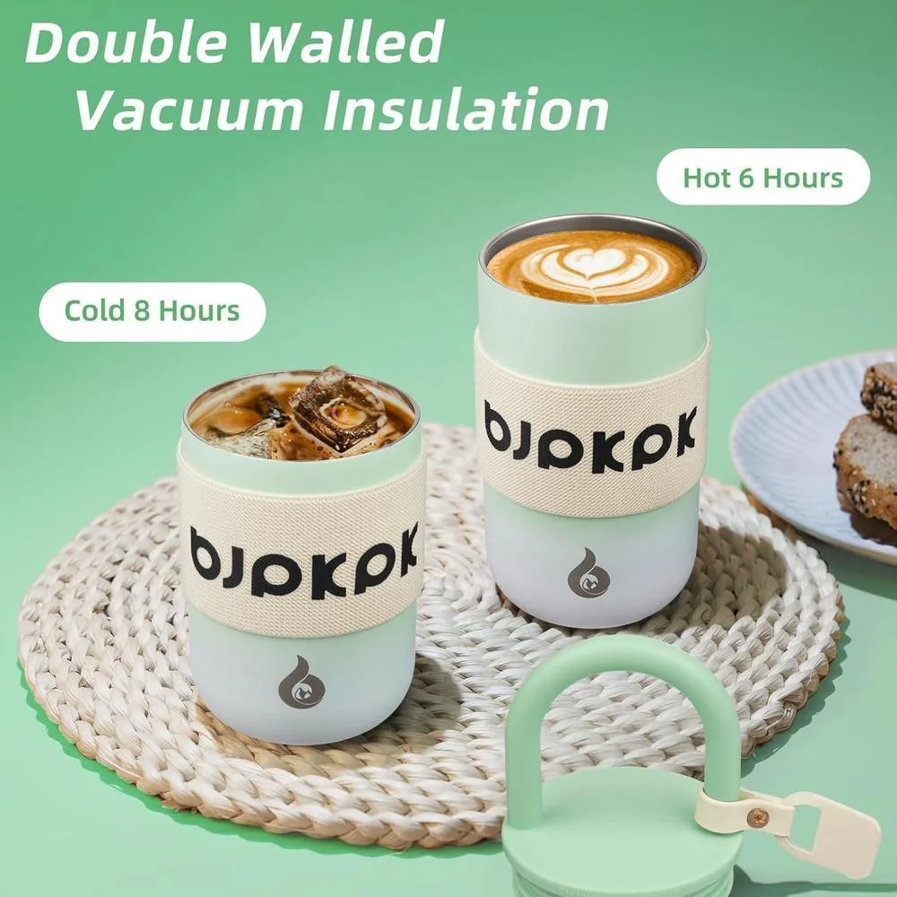 Vaso térmico de acero inoxidable BJPKPK con tapa y asa, ideal para café de viaje, color niebla verde