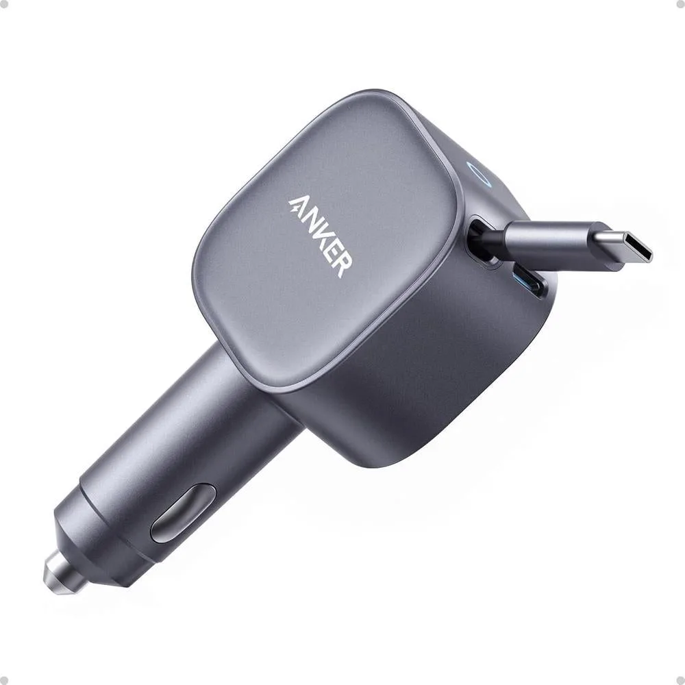 Anker USB-C Car Charger, 75W Max Ultra-Compact Type-C Fast Car Charger with Built-in Retractable Cable Car Adapter for iPhone 15/14 Series, Samsung S24/S23, MacBookPro/Air, iPad, and More