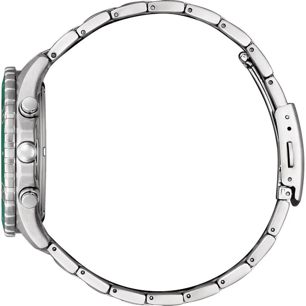 Reloj Citizen Eco-Drive Weekender Sport Casual, acero inoxidable plateado, cronógrafo y resistente al agua para hombre