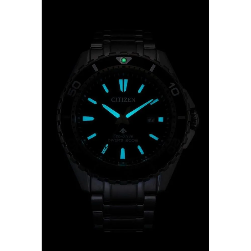 Citizen Eco-Dive Promaster Dive, reloj de pulsera de acero inoxidable plateado para hombre con esfera verde, 3 manecillas y calendario