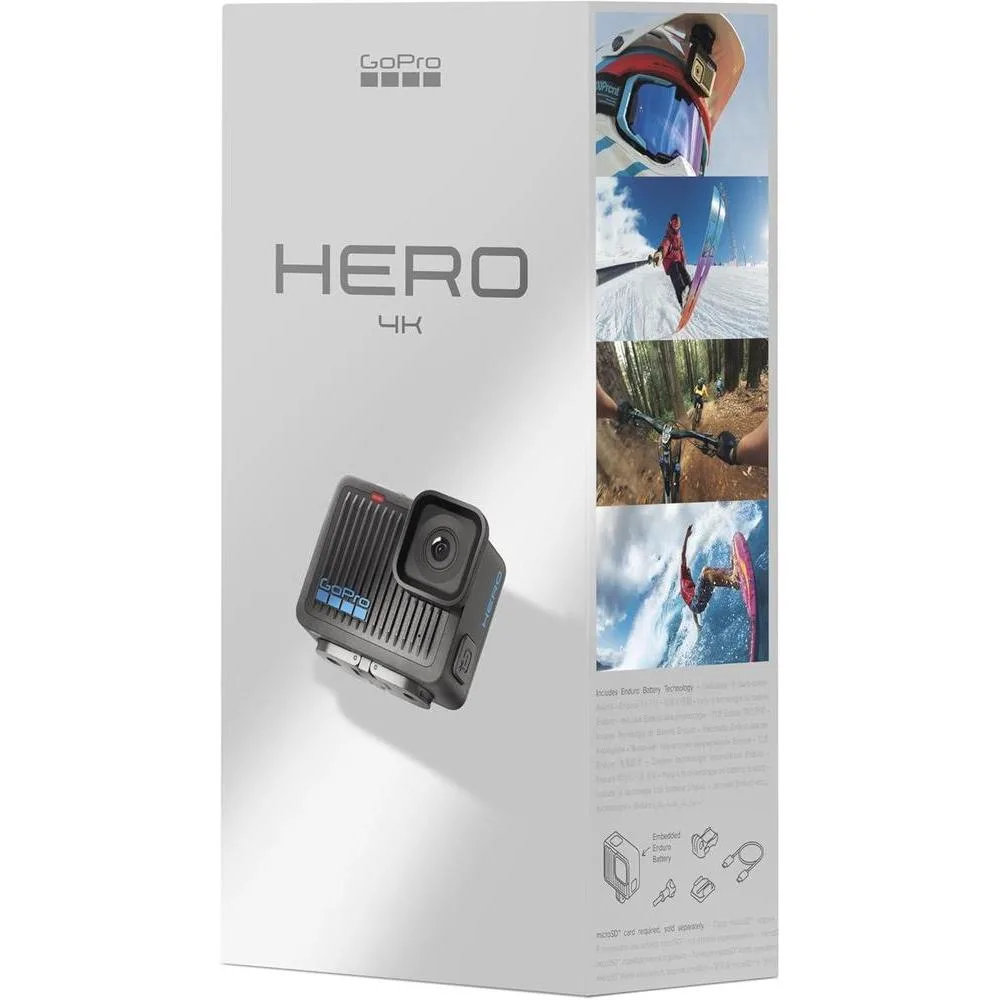 GoPro Hero - Cámara de acción impermeable, video 4K Ultra HD, foto 12 MP, pantalla táctil