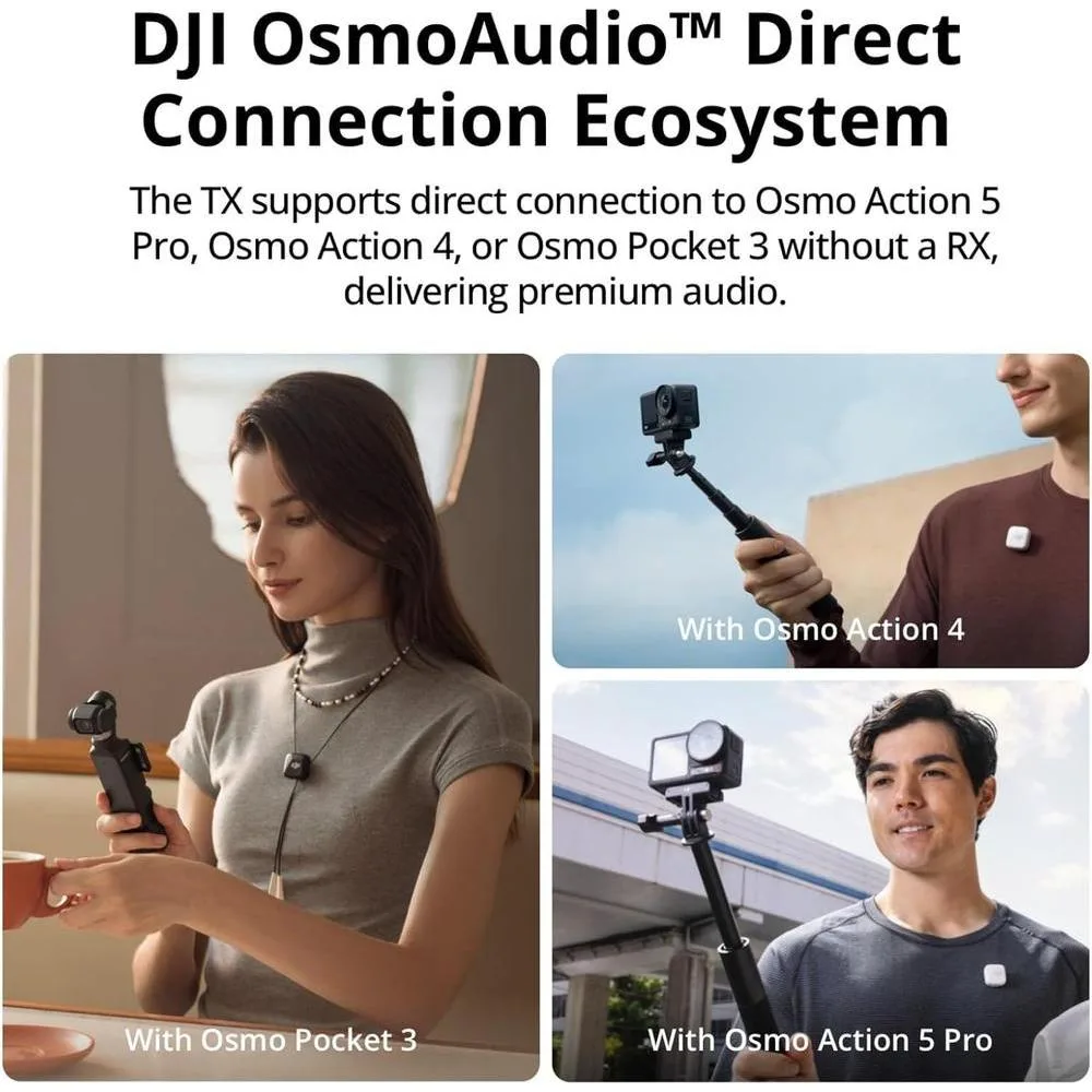 Micrófono inalámbrico DJI Lavalier Mini para iPhone, cámara y Android, diseño ultraligero con audio detallado y cancelación de ruido