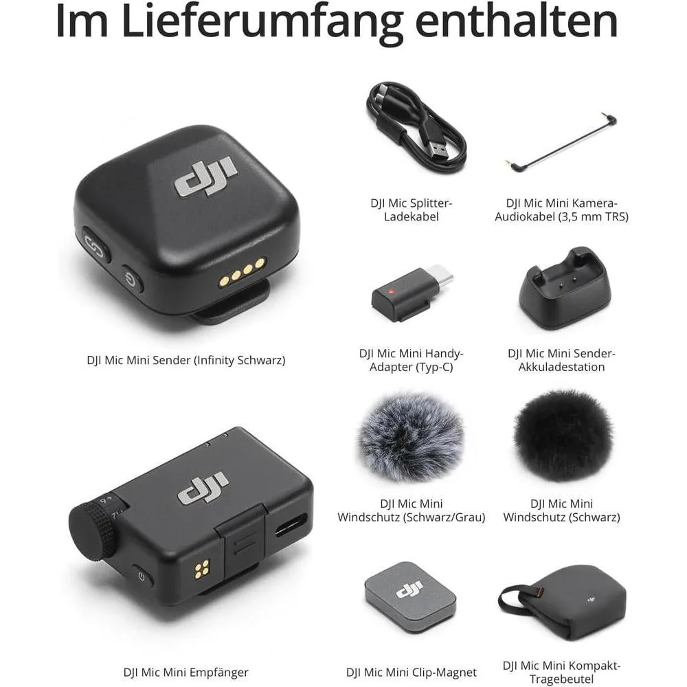 DJI Mic Mini (1 TX + 1 RX), micrófono inalámbrico Lavalier para iPhone, cámara, Android, ultraligero, con cancelación de ruido